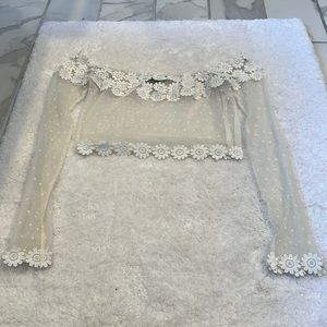 White off shoulder sheer crop top